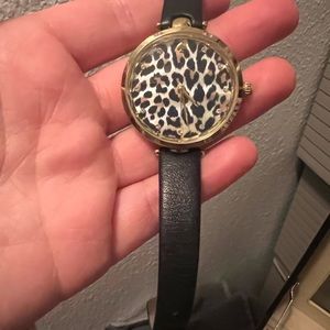 Kate Spade Black leather leopard watch! New battery!